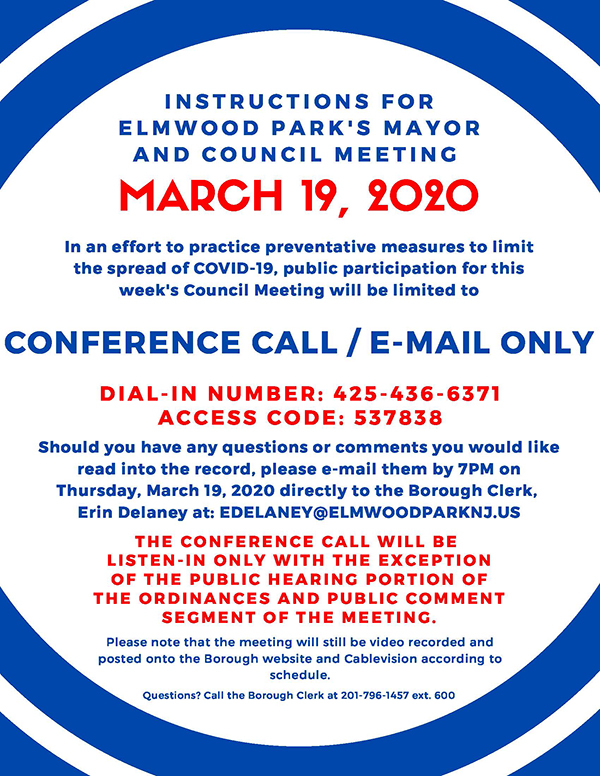 Instructions for March 19, 2020 Mayor & Council Meeting