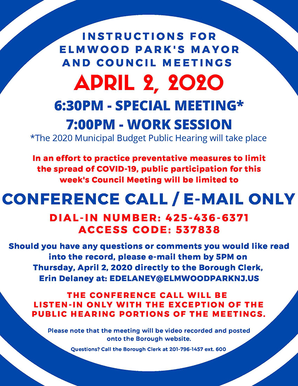 Instructions for April 2, 2020 Mayor & Council Meeting