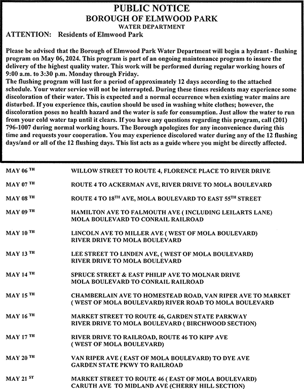 Fire hydrant flushing schedule