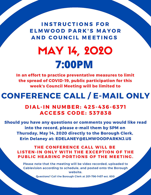 instructions for May 14, 2020 Mayor and Council meeting