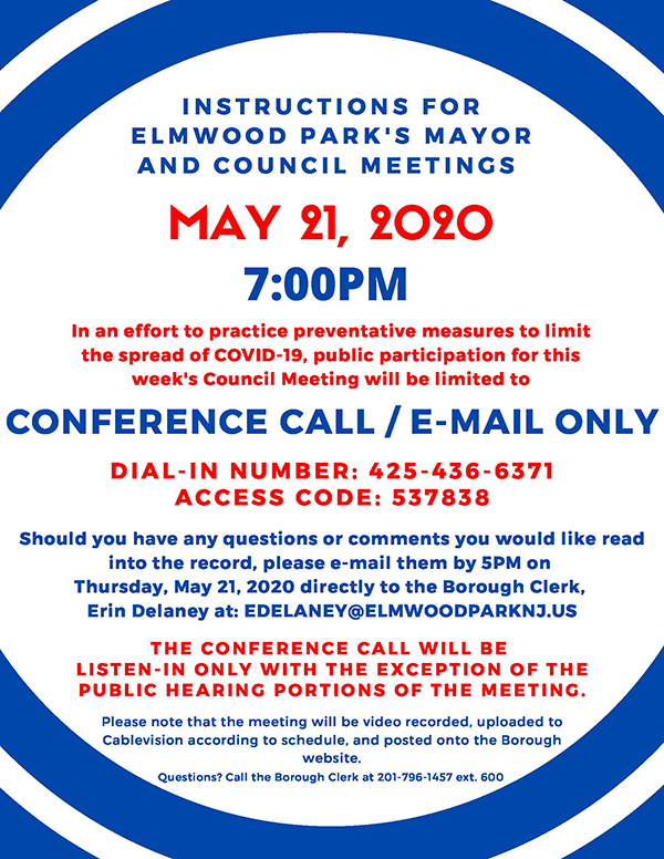 instructions for 5/21/20 Mayor & Council meeting
