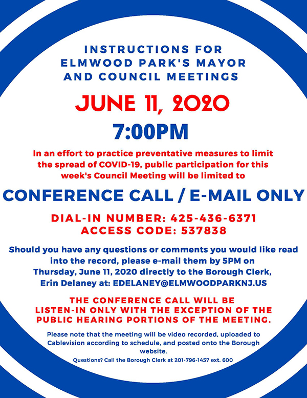 instructions for 6/11/20 Mayor & Council meeting