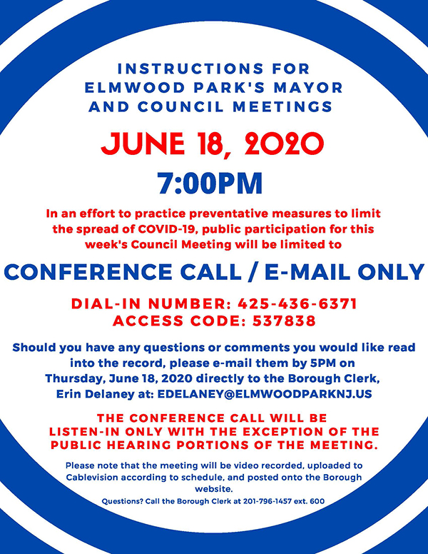 instructions for 6/18/20 Mayor & Council meeting