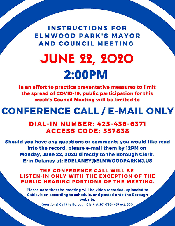 instructions for 6/22/20 Mayor & Council special meeting