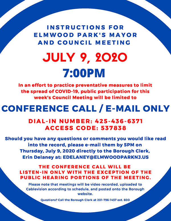 instructions for 7/9/20 Mayor & Council meeting