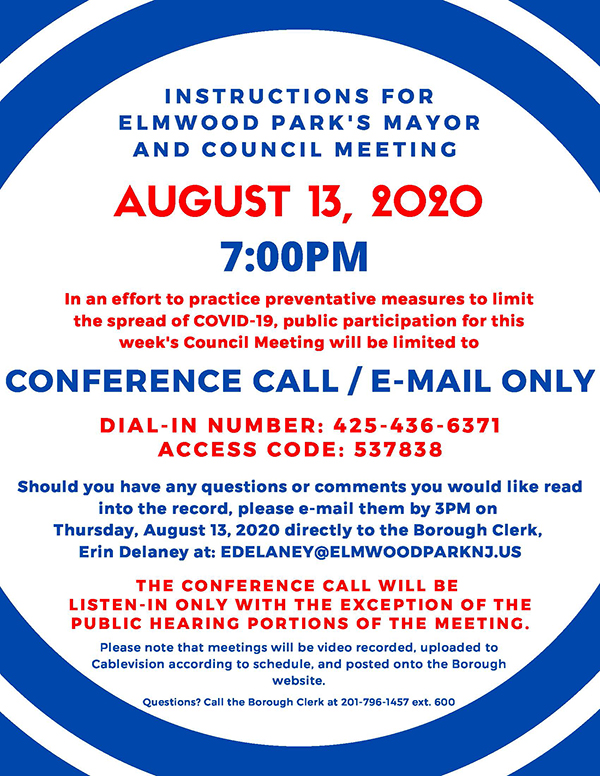 instructions for 8/13/20 Mayor & Council meeting