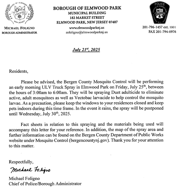 mosquito spraying notice