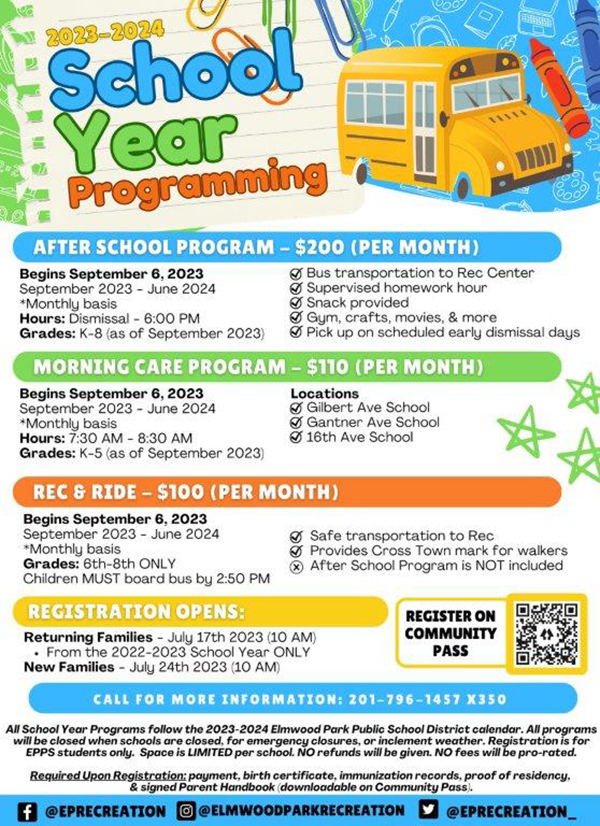 School Year Programming flyer